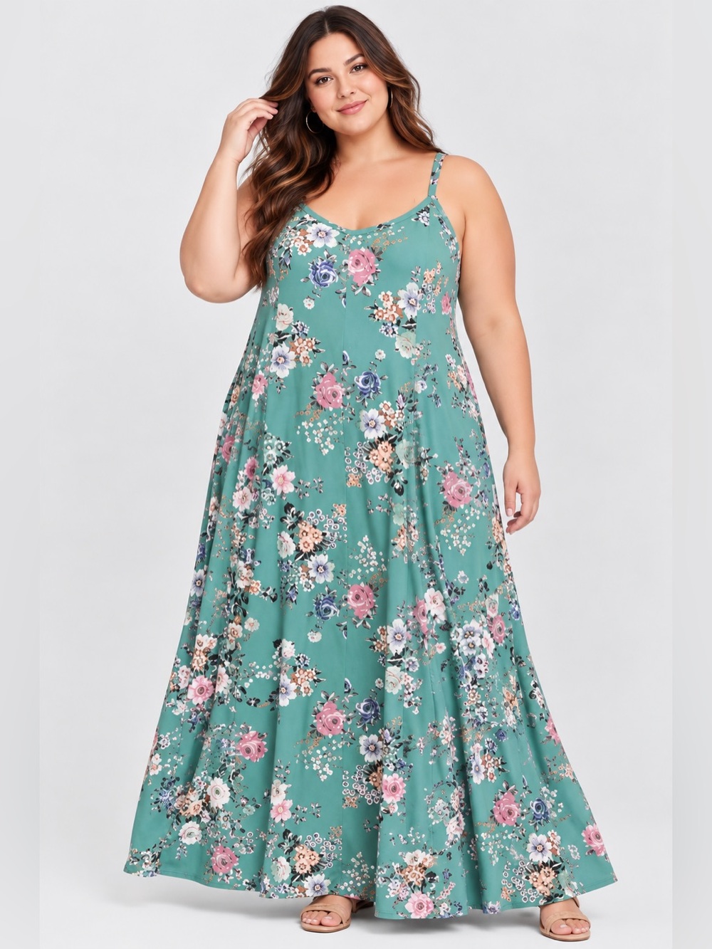 Torrid Teal Floral Maxi Dress - Sleeveless V-Neck